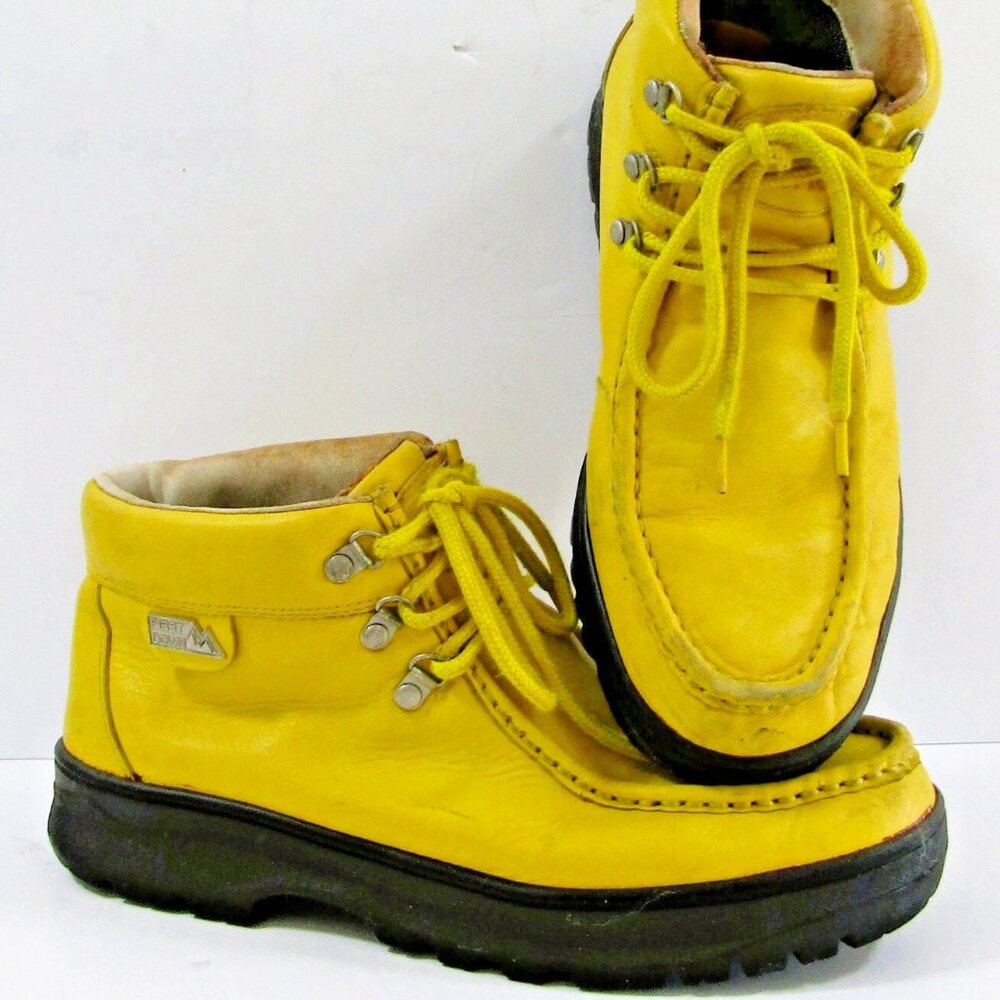 Men's First Down Yellow Leather Ankle High Boots Size 10.5